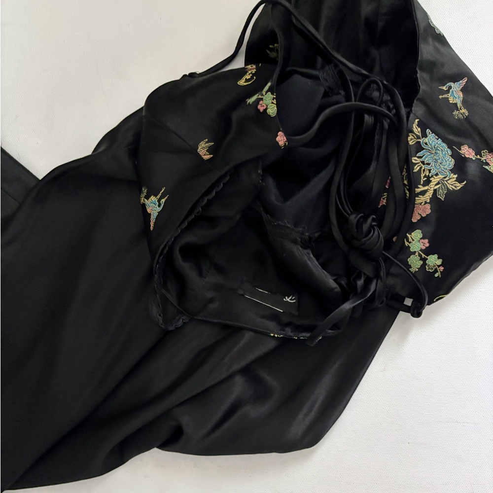 Y2K vintage satin oriental Asian lace up black dress party sz S/M - Picture 15 of 15